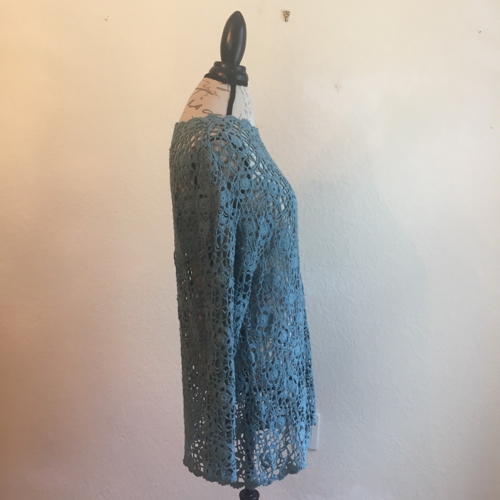 Silhouettes Handknit crochet 1X dress teal silk - Picture 4 of 7
